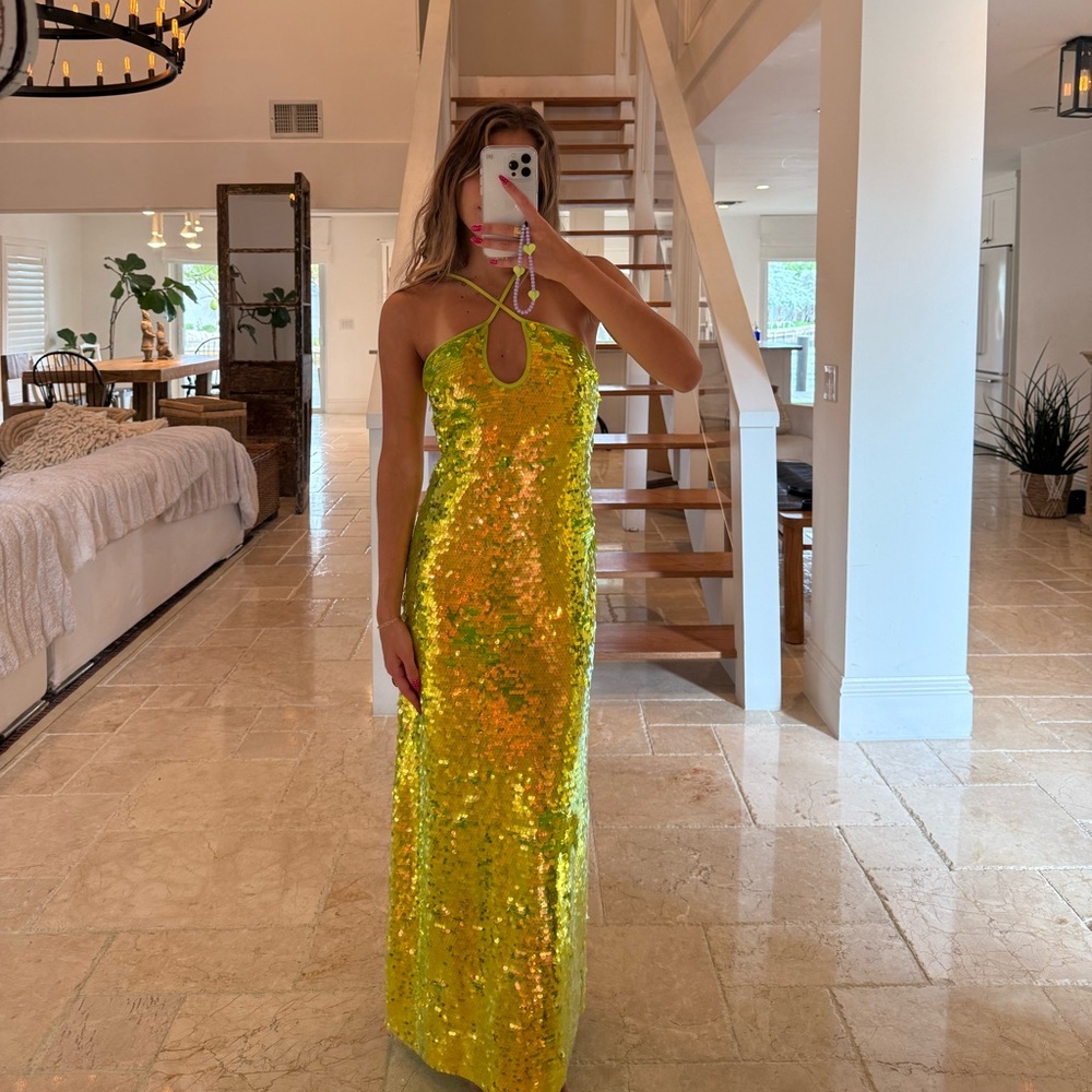 GANNI yellow/green sequin maxi dress